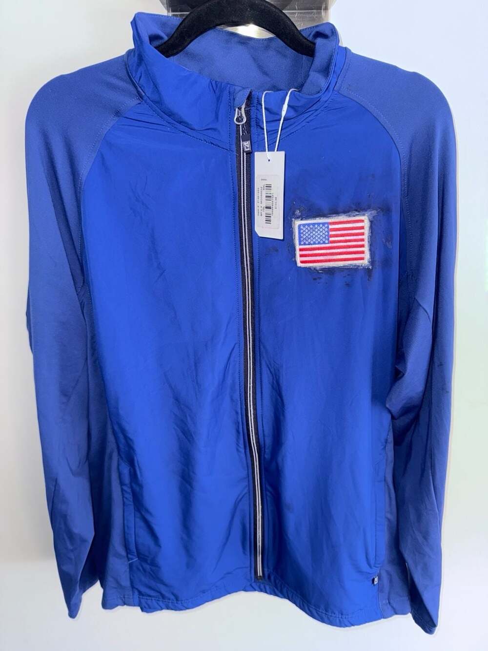 Cutter & Buck USA Flag Embroidered Blue Full Zip Jacket Men's XXL